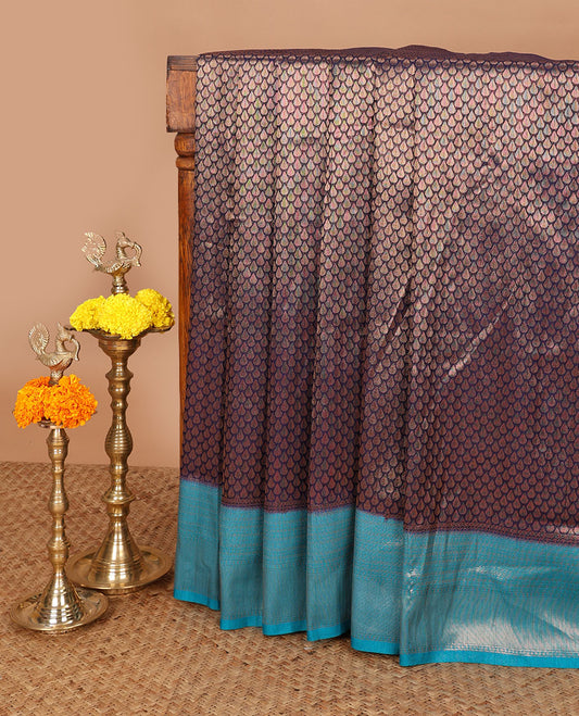 Navy blue with rama green antique zari weaving banaras softy silk saree with contrast jacquard border & rich pallu along with brocade blouse