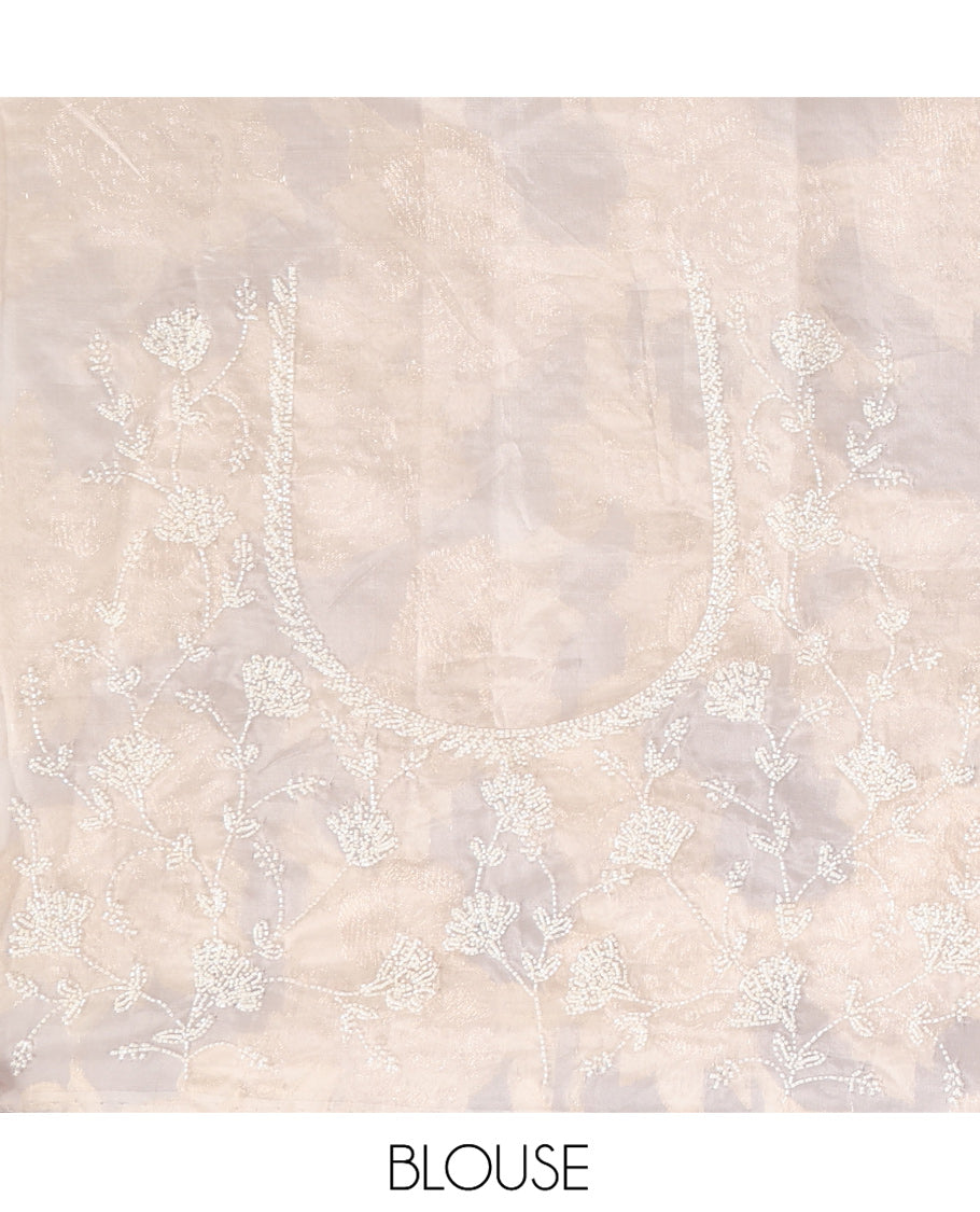 Gold Turkey Organza Saree Features Floral Gold-Glitter work, Scallop Border, Embroidered Blouse