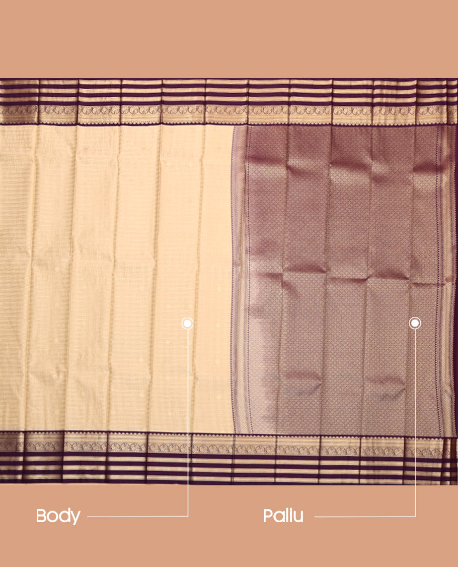 Sandal Budget Silk Saree, Sparsely Woven with Zari Checks, Complemented by Contrast Traditional Zari Border, Grand Jaal Pallu, and a Contrast Blouse