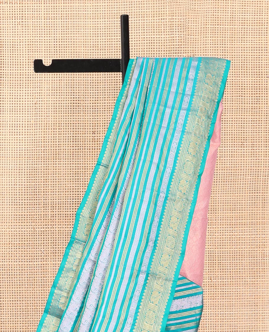 Blue Traditional Designs Vasundhara Lite Silk Mix Saree, a Annam-Chakram Border, Contrast Jaal Pallu, a Contrast Blouse