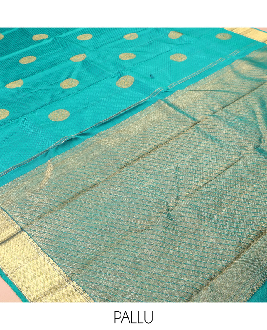 Blue Embossed Parampara Silk Saree, Features Zari Buttas, a Zari Border of Thilakam, Muthu, and Vanki Designs, Grand Pallu, and a Matching Blouse