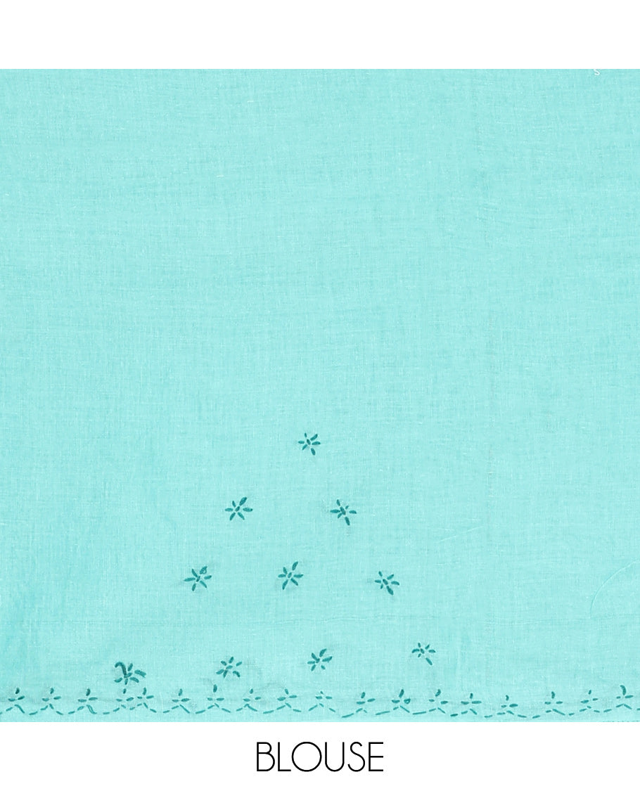 Turquoise Lucknowi Chikankari Saree