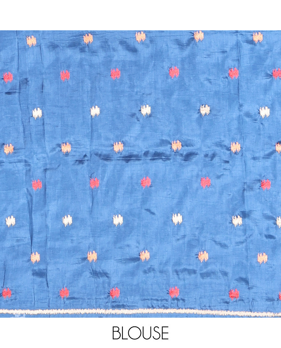 Sky Blue Matka Silk Saree Features Thread Buttas, a Self-Border, Pichwai Cow Pallu, Matching Blouse