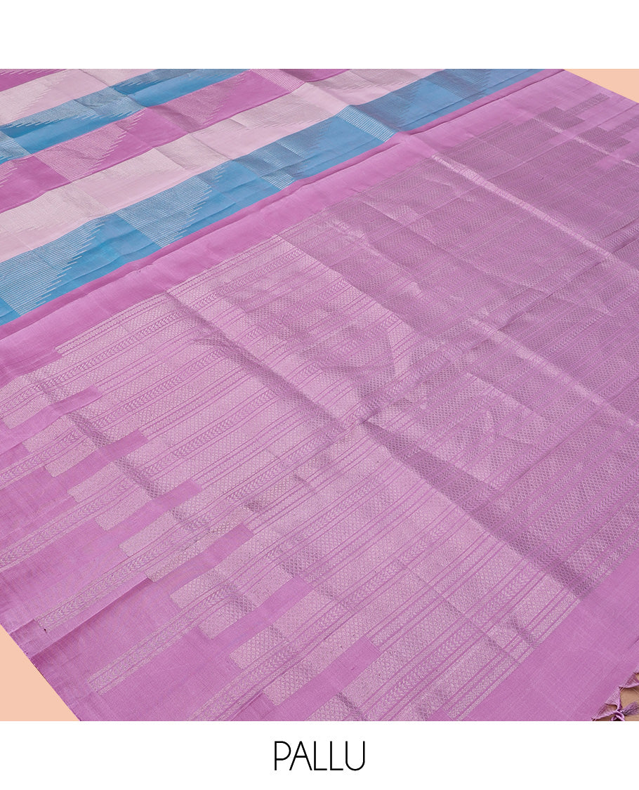 Borderless Pink-Blue Mayuri Soft Silk Saree