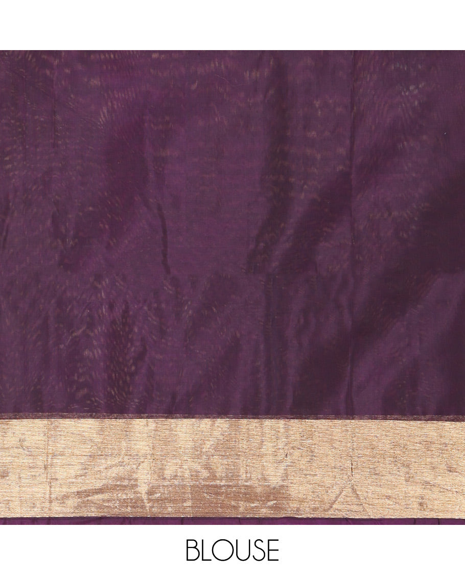 Brown Silk Cotton Saree, Spotlighted with Round Buttas All Over Its Body, Complemented by Contrast Border, Sparsely Woven Pallu, and Paired with a Contrast Blouse