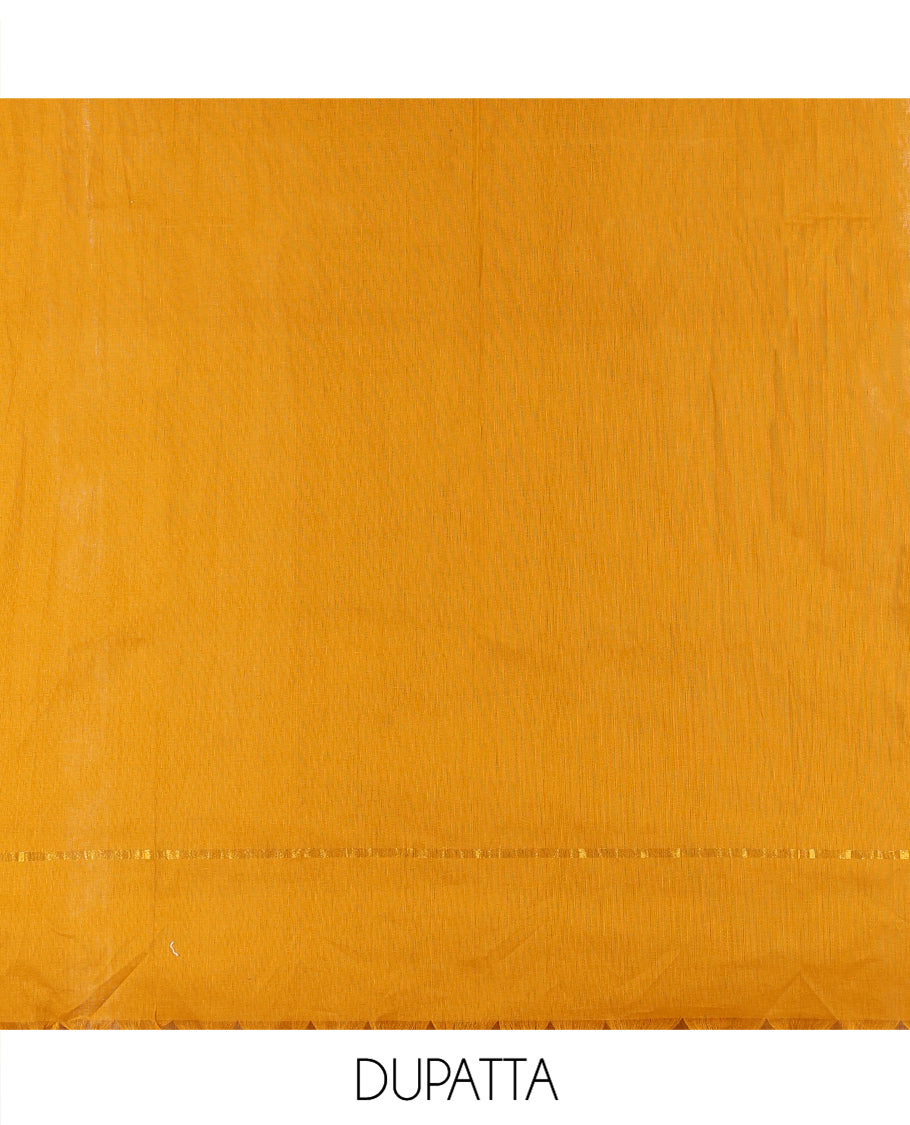 Rust Jaipur Cotton Material Chudidar Set, Unique Floral Block-Printed Top, Contrast Bottom, and Plain Dupatta