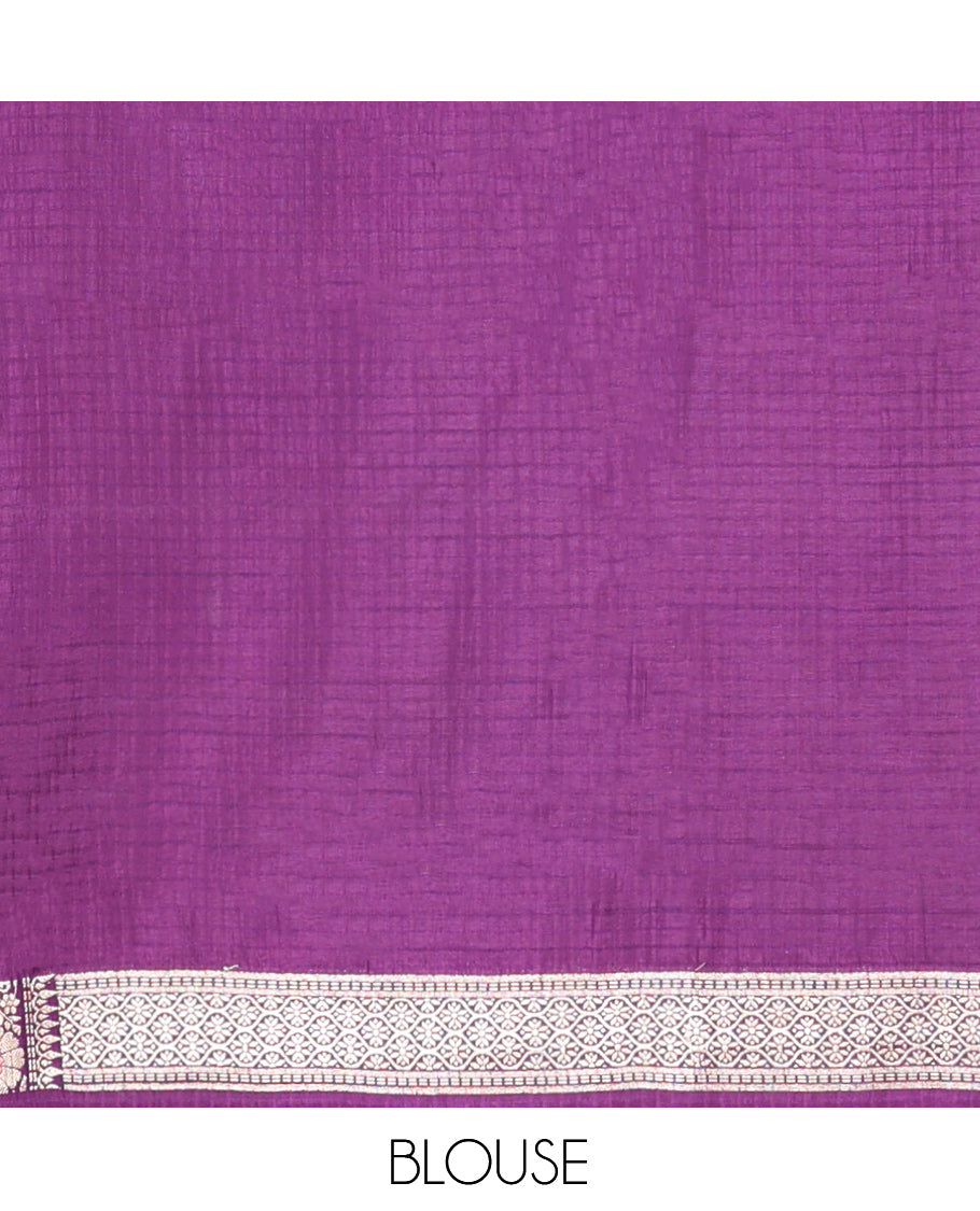 Pale Yellow Raw mango Silk Saree, Subtly Sparkled with Checks and Floral Buttas, a Contrast Floral Creeper Border, Intricate Pallu, and a Contrast Blouse
