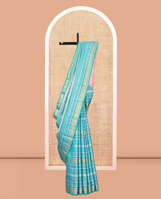 Blue Traditional Designs Vasundhara Lite Silk Mix Saree, a Annam-Chakram Border, Contrast Jaal Pallu, a Contrast Blouse
