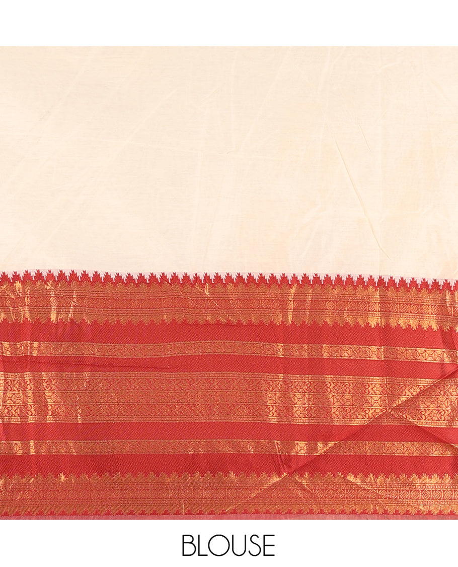 Cream-Red Semi-Silk Half-Saree