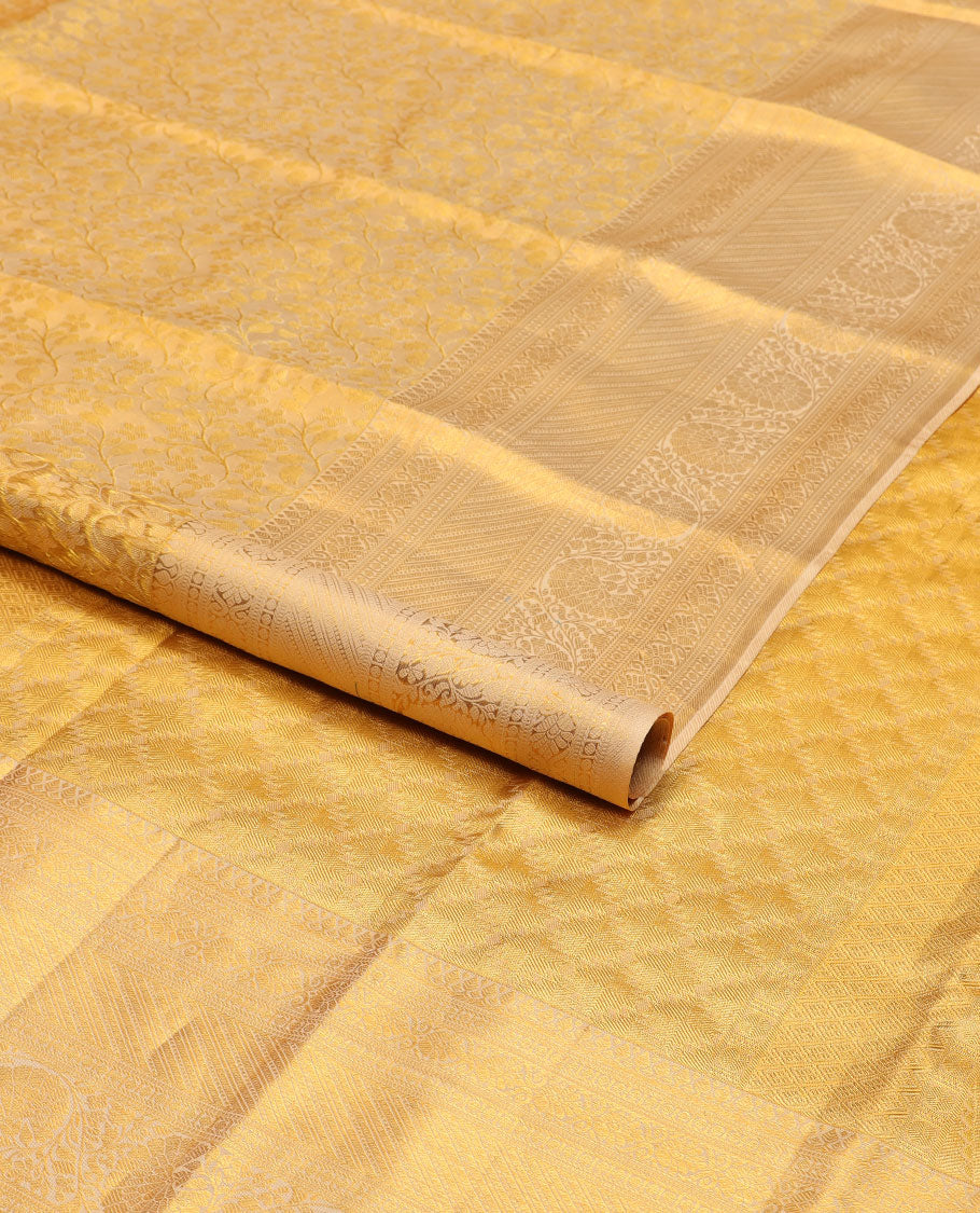 Sandal floral vine design kancheepuram tissue silk saree self border of rekku, banaras, paun, kodi visiry designs & floral design pallu