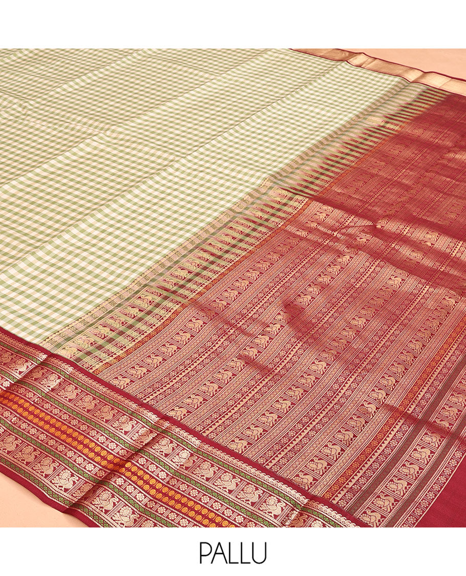 Green Kasa Kasa Kattam Vasundhara Silk Saree, Contrast Border, Contrast Blouse