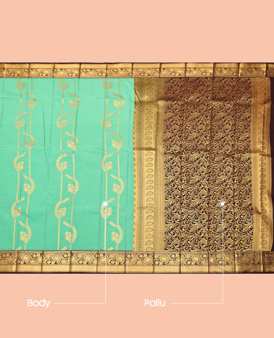Green Budget Silk Saree, Graced with Zari Designs, Complemented by a Contrast Traditional Zari Border, Intricate Pallu, and a Contrast Blouse