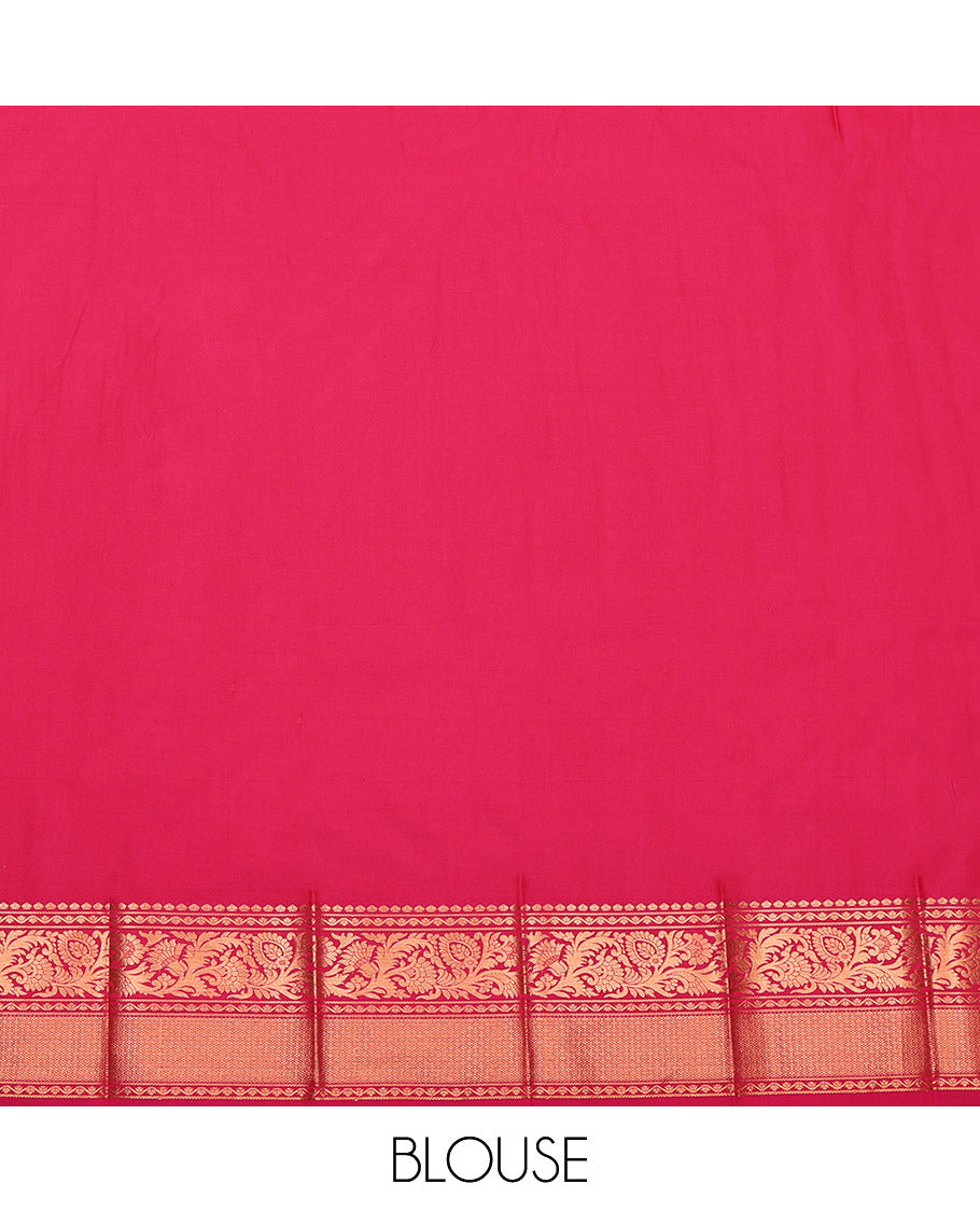 Grey Budget Silk Saree, Elevated with Floral Jacquard, Complemented by Contrast Floral Creeper Border, Grand Pallu and a Contrast Blouse