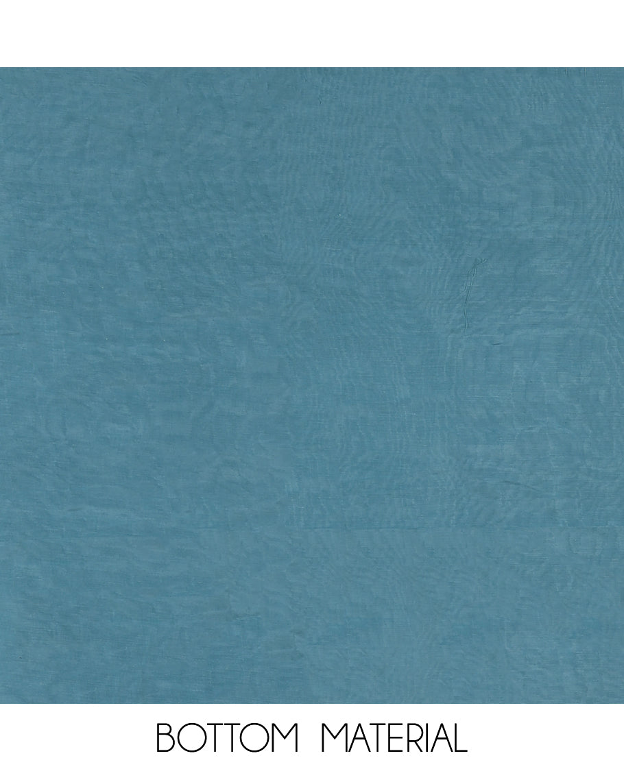 Sea Blue Mul Crush Chanderi Material Chudiddar, Floral Embroidered Top, Plain Bottom, Embroidered Dupatta