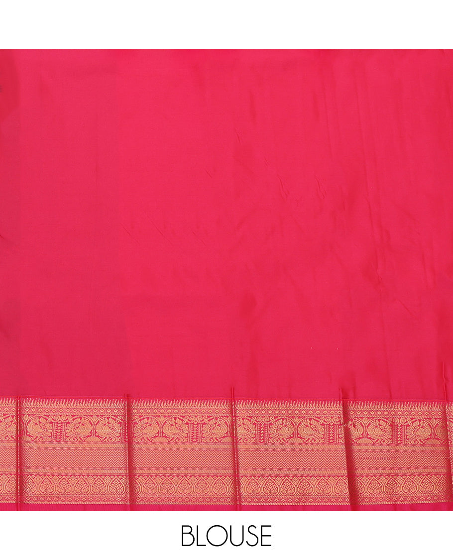 Blue Budget Silk Saree, Accentuated with Zari Buttas, a Contrast Traditional Zari Border, Grand Pallu, and a Contrast Blouse