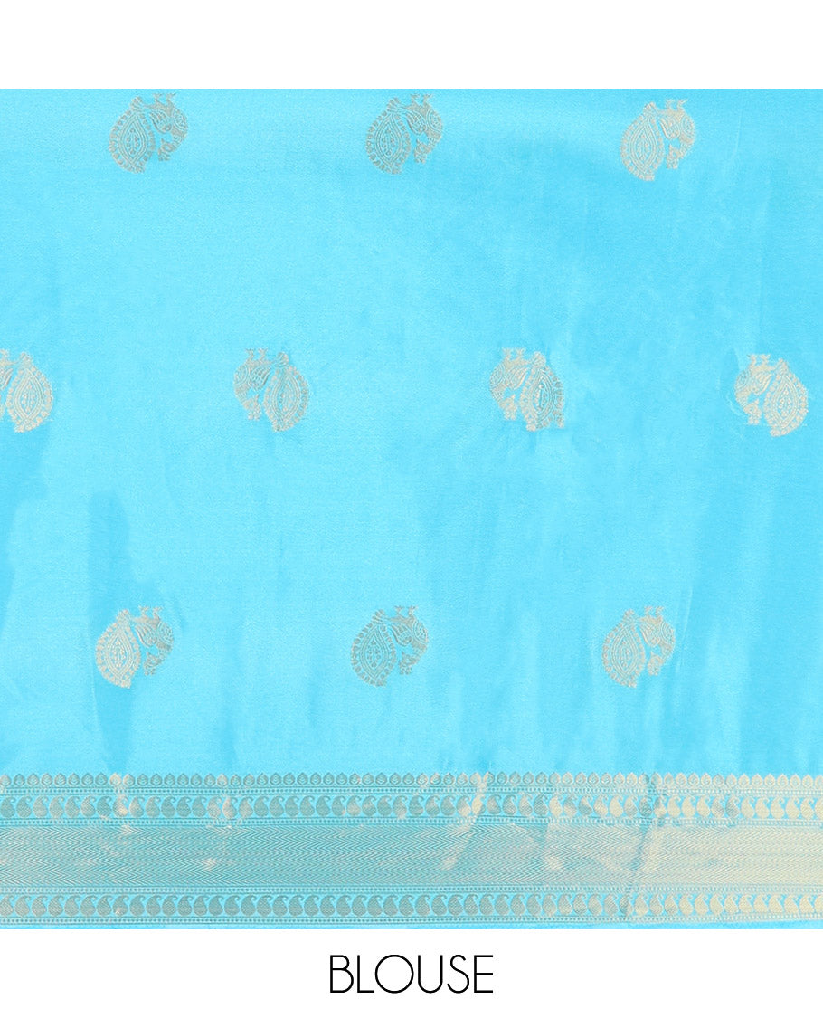 M.s Blue Peacock Buttas Fancy Mysore Silk Saree, Contrast Traditional Border, Contrast Blouse