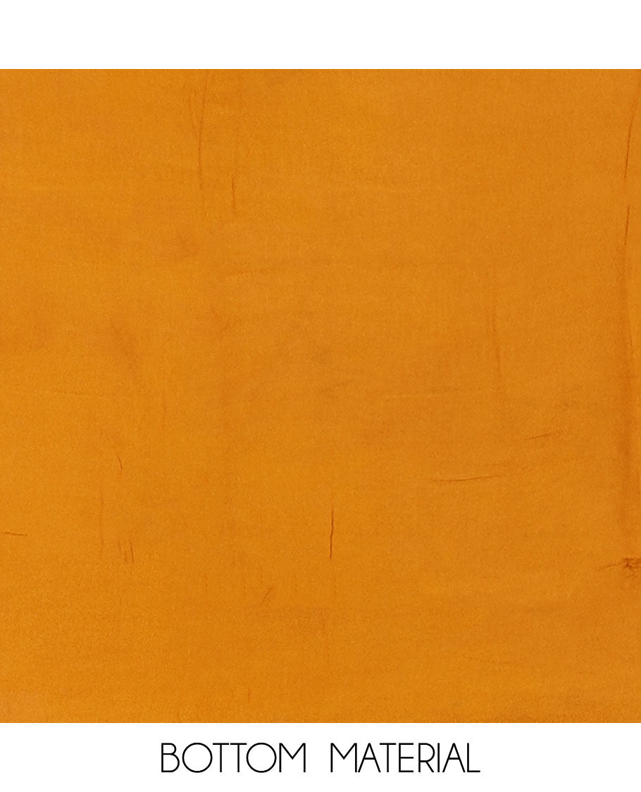 Black and mustard material chudidar set, sun brust and chakra motifs hand block printed Viscose georgette top, contrast bottom, and hand block printed viscose georgette dupatta