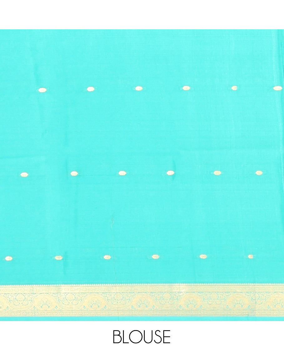Pink Zari Buttas Mysore Silk Saree, Complemented by a Contrast Traditional Zari Border, Zari Design Pallu, and a Contrast Blouse