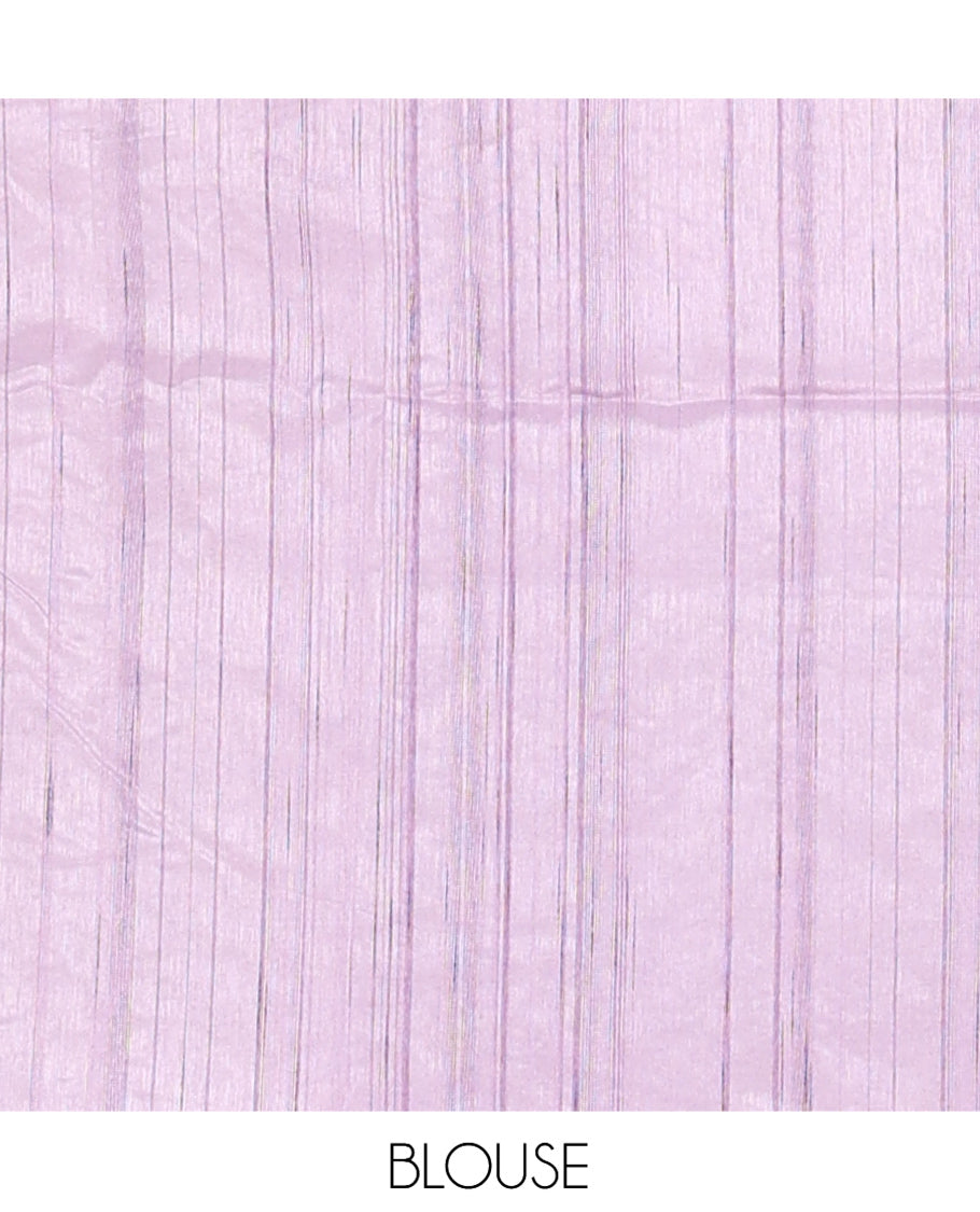 Lavender Fancy Tussar Saree, Gracefully Embellished with Floral Embroidery, a Scallop Embroidered Border, and a Matching Blouse