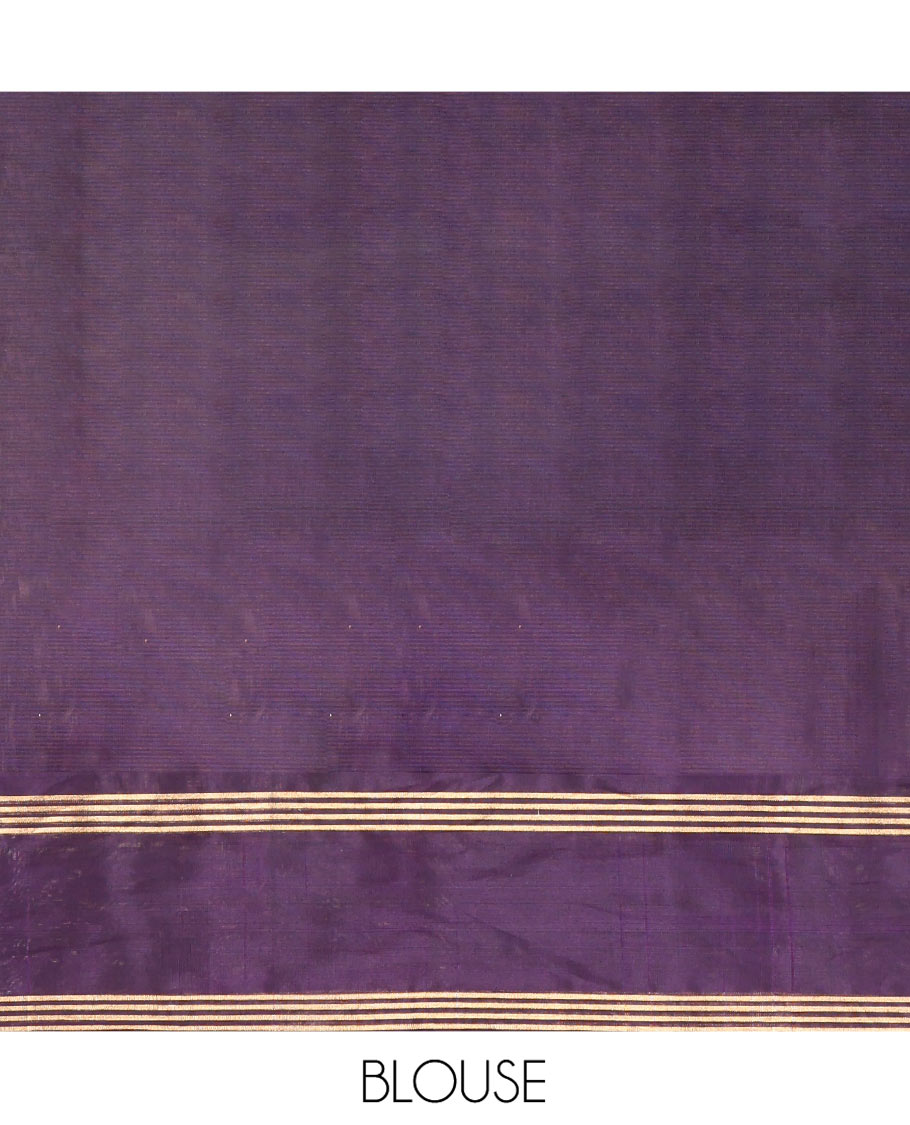 Green Dotted Striped Silk Cotton Saree, Complemented by a Contrast Zari Buttas Border, Intricately Designed Pallu, and a Contrast Blouse