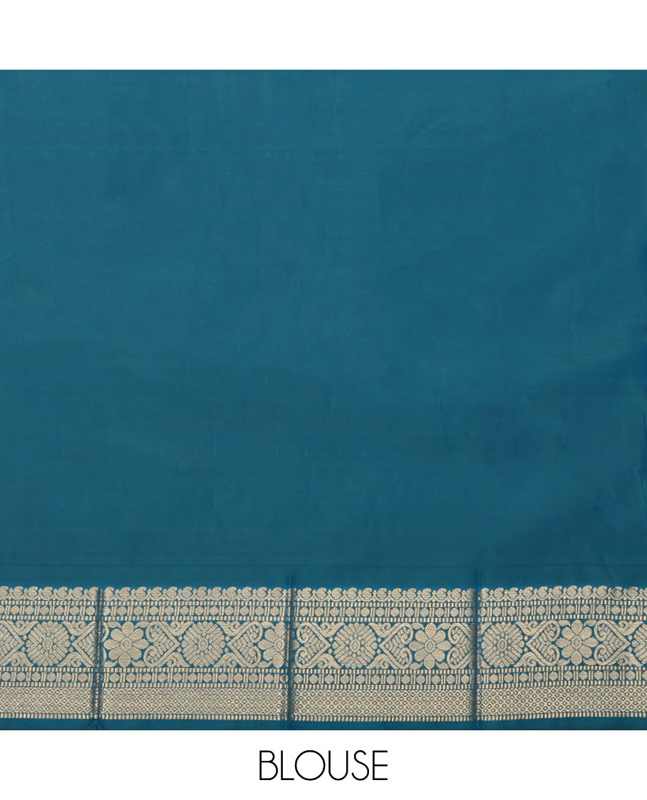 Blue Budget Silk Saree, Adorned with Zari Buttas, Highlighted by a Traditional Zari Border, Intricate Pallu, and Matching Blouse