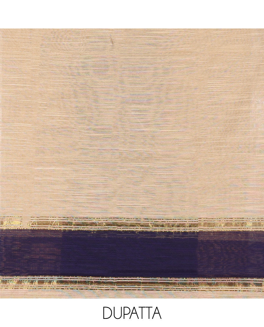 Blue Material Chudidar Set, Subtly Sparkled with Zari Checks All Over Its Semi-Silk Top, Comes with a Subtle Plain Bottom, and a Contrast Semi-Silk Dupatta of Zari Border and Tassels