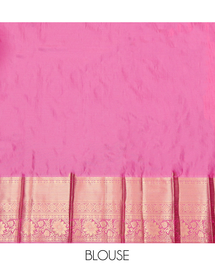 Blue Budget Silk Saree Features Zari Buttas and Stripes, Complemented by Contrast Traditional Zari Border, Grand Pallu and a Contrast Blouse
