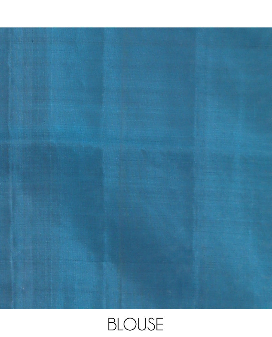Mustard Mayuri Lite Silk Mix Saree, Graced with Zari Buttas, Complemented By Contrast Peacock-Paisley Butta Border, a Floral Vine Pallu, and a Contrast Blouse