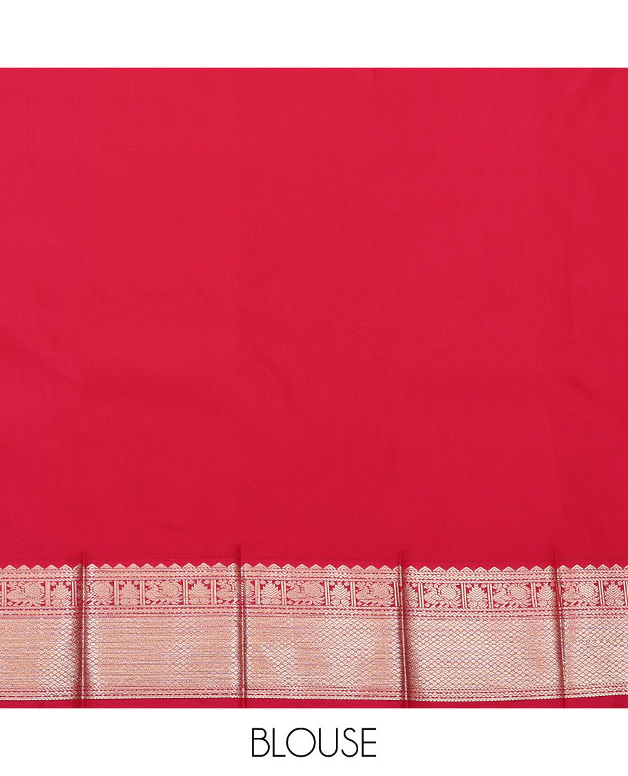 Beige Budget Silk Saree, Subtly Sparkled with Zari Buttas and Stripes, Complemented by a Contrast Traditional Zari Border, Grand Pallu, and a Contrast Blouse