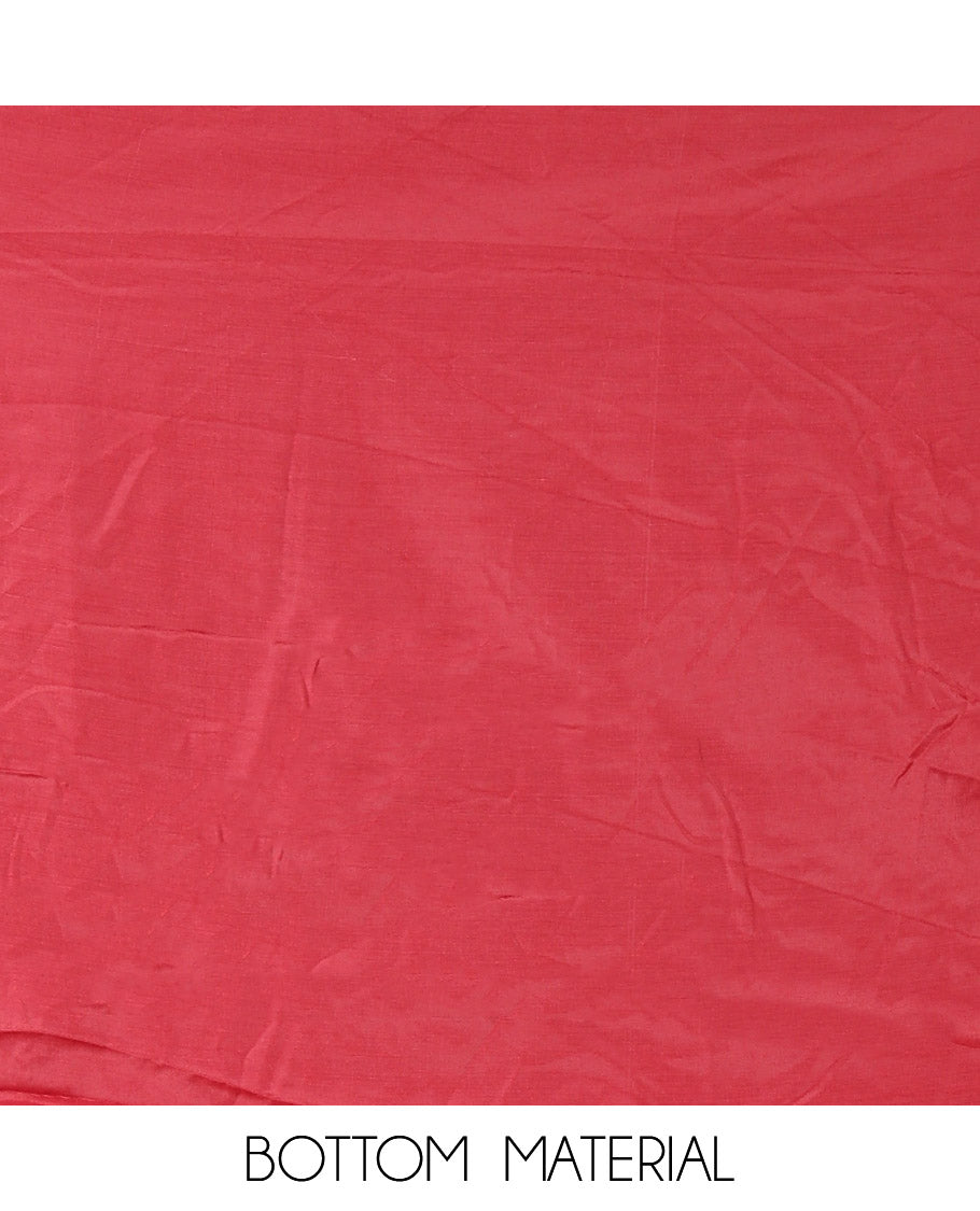 Red Mul Chanderi Material Chudidar Set, Subtly Printed with Bandhani-Style Printed Top, a Plain Santoon Bottom, and Paired with a Matching Mul Chanderi Bandhani-Dotted and Zari-Woven Dupatta