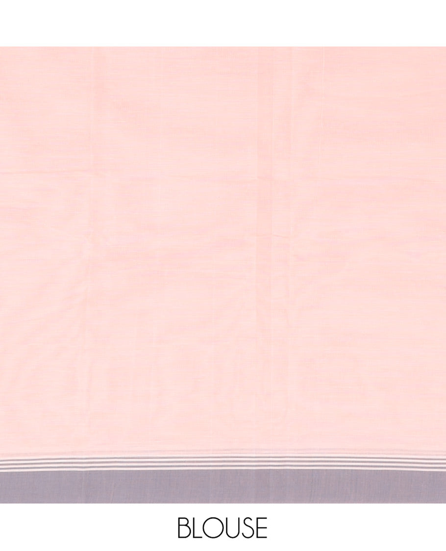 Pale Pink Kanchi Cotton Saree, Subtly Sparkled with Buttas All Over Its Body, Complemented by a Contrast Border, Pallu of Jaal Design, and Paired with Matching Blouse