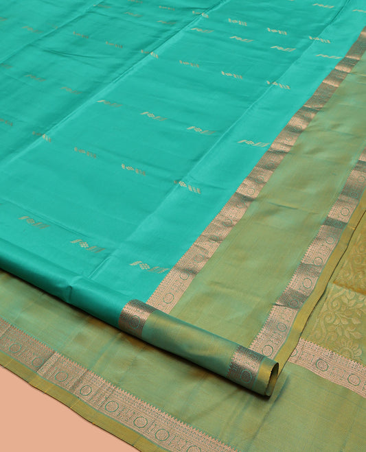 Green Uppada Silk Saree, Enriched with Zari Buttas, Complemented by a Contrast Traditional Zari Border, Grand Pallu, and a Contrast Blouse