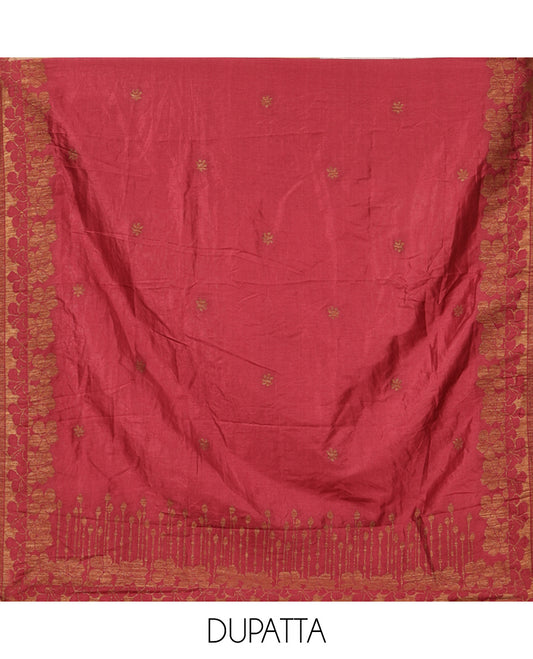 Maroon Semi Silk Material Chudidar Set, Adorned with Copper Zari Intricate Design Woven Top, a Santoon Bottom, Matching Dupatta