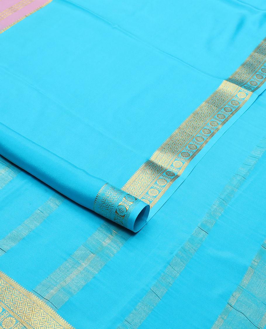 Multi colored striped mysore silk saree with contrast zari border & striped zari pallu