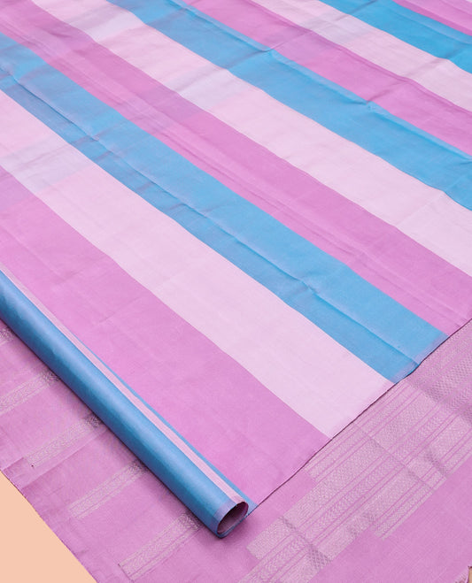 Borderless Pink-Blue Mayuri Soft Silk Saree