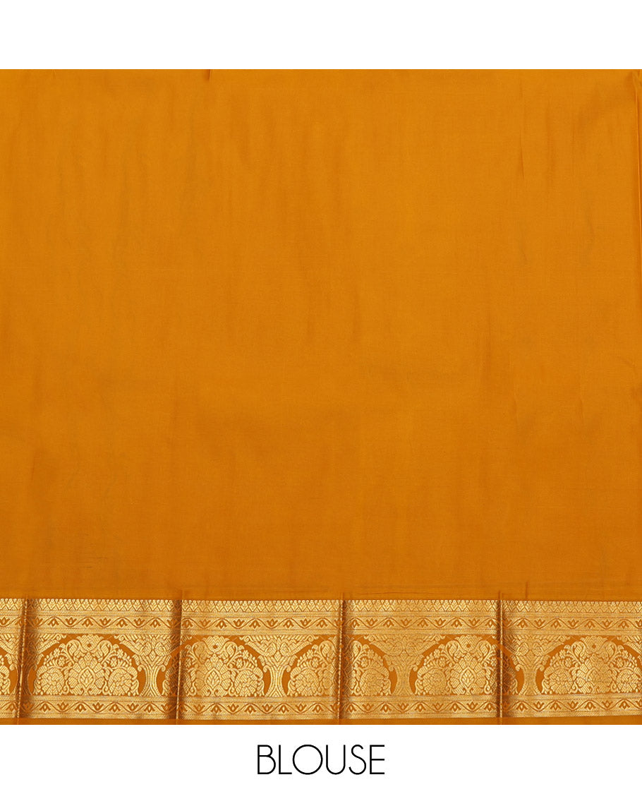 Sandal Budget Silk Saree, Sparsely Sparkled with Zari Buttas, a Contrast Traditional Zari Checked Border, Grand Pallu, and a Contrast Blouse