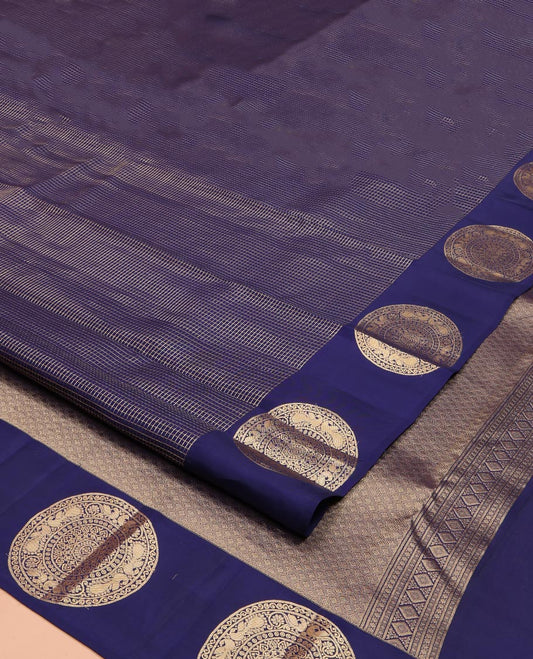 Blue Vasundhara Lite Silk Mix Saree, Gleamed Up with Zari Checked Design on Its Body, Highlighted by Zari Border Features Big Chakram Designs, Gleaming Jaal Design Pallu, and Paired with a Matching Blouse