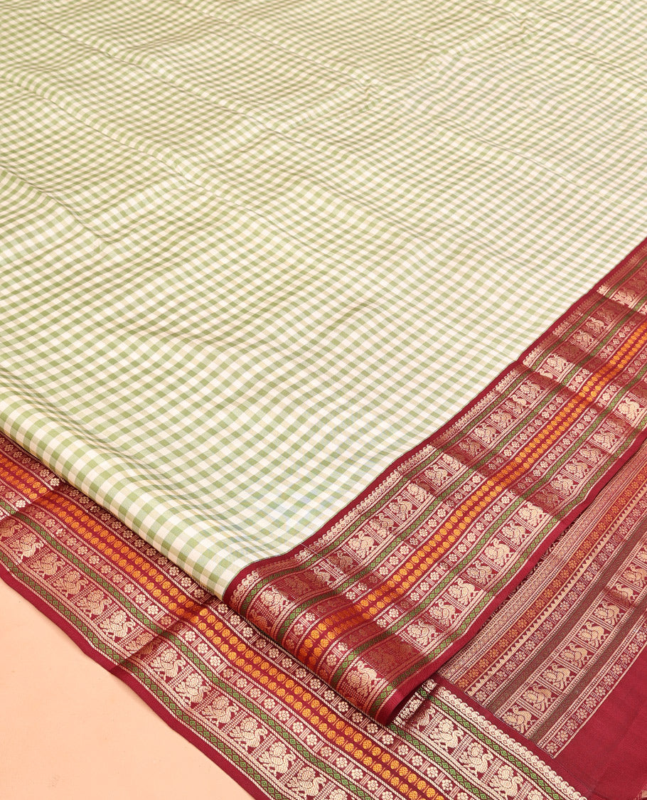 Green Kasa Kasa Kattam Vasundhara Silk Saree, Contrast Border, Contrast Blouse