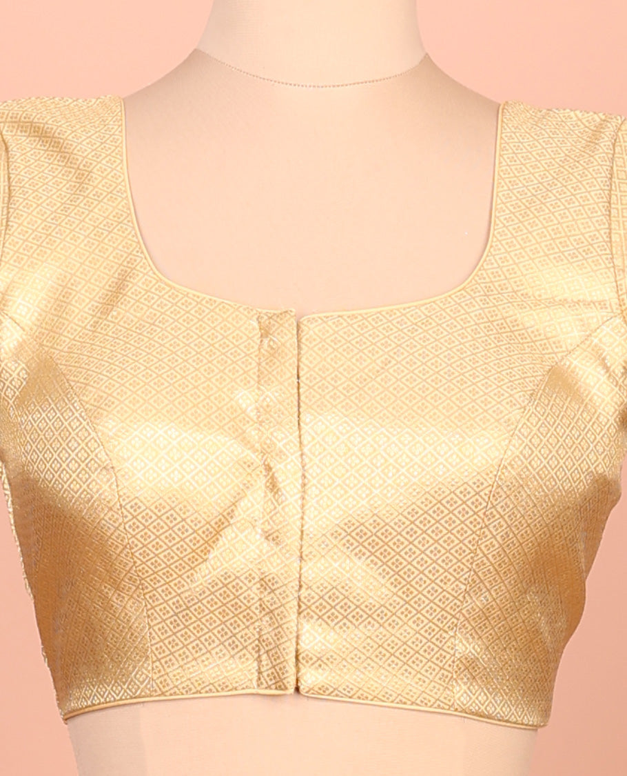 Gold jaal front-back round neck elbow-sleeve readymade blouse