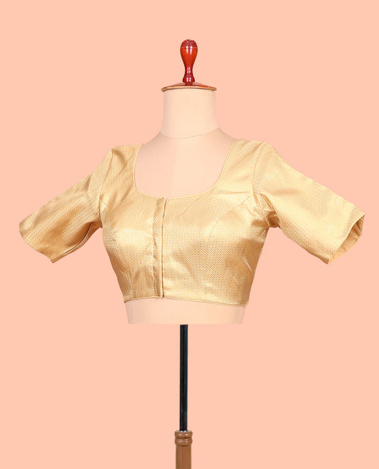 Gold jaal front-back round neck elbow-sleeve readymade blouse