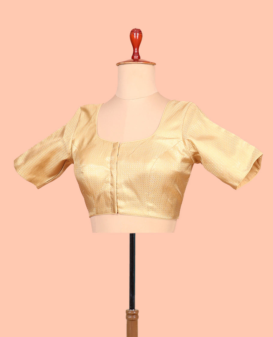 Gold jaal front-back round neck elbow-sleeve readymade blouse