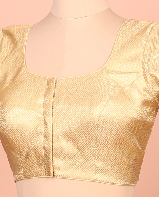 Gold jaal front-back round neck elbow-sleeve readymade blouse