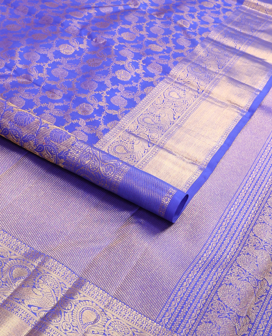 Blue floral jacquard samudrika silk saree with self intricate zari design border & zari design pallu