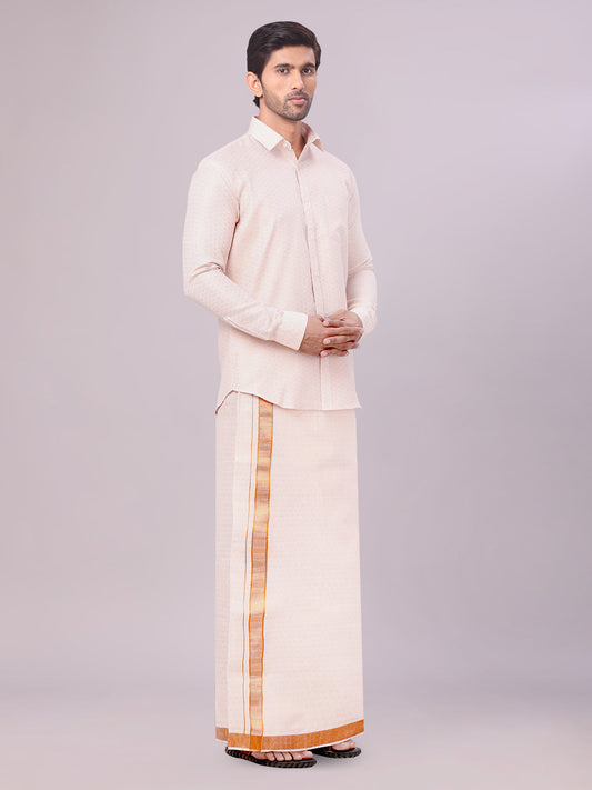 Men's Copper Tissue Jacquard Shirt with Matching Dhoti Combo Zeus