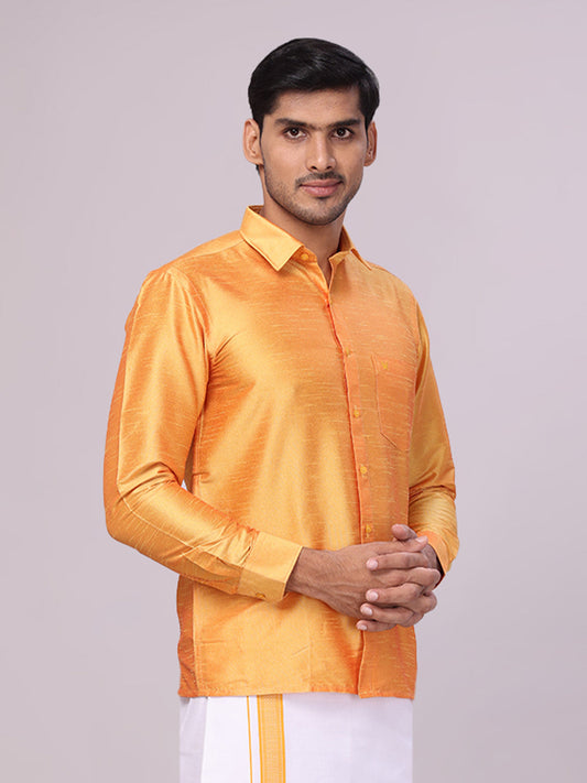 Mens Dupion Satin Regular Fit Gold Yellow Colour Shirt
