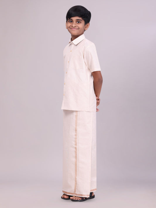 Boys Tissue Light Copper Colour Shirt with Dhoti Combo Ambitious Boy