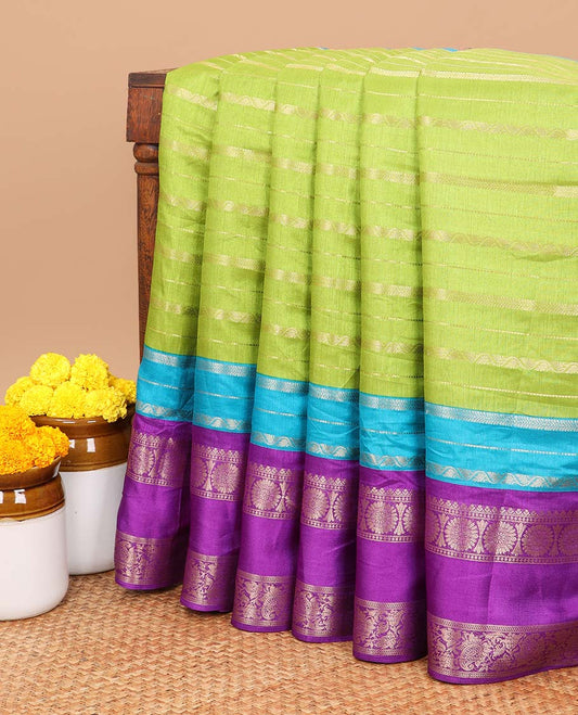 Blue weaving lining with stripes dola silk saree , contrast border double pad, bentex border