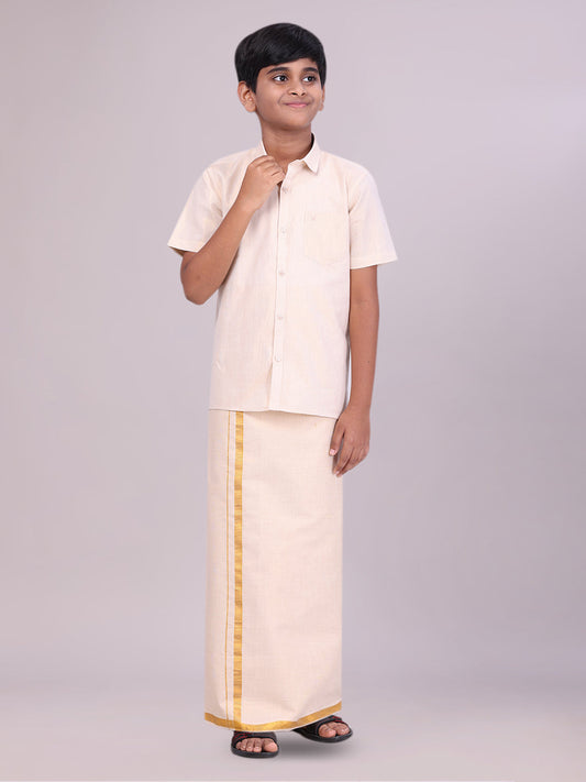 Boys Tissue Gold Colour Shirt with Dhoti Combo Ambitious Boy