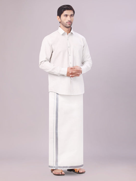 Mens Tissue Grey Colour Dhoti Shirt Wedding Combo Maverick