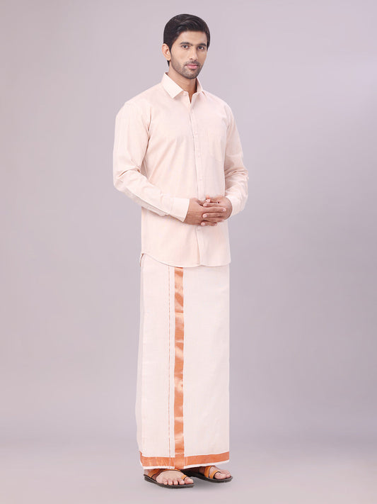 Men's Tissue Copper Color Dhoti Shirt Wedding Combo Maverick